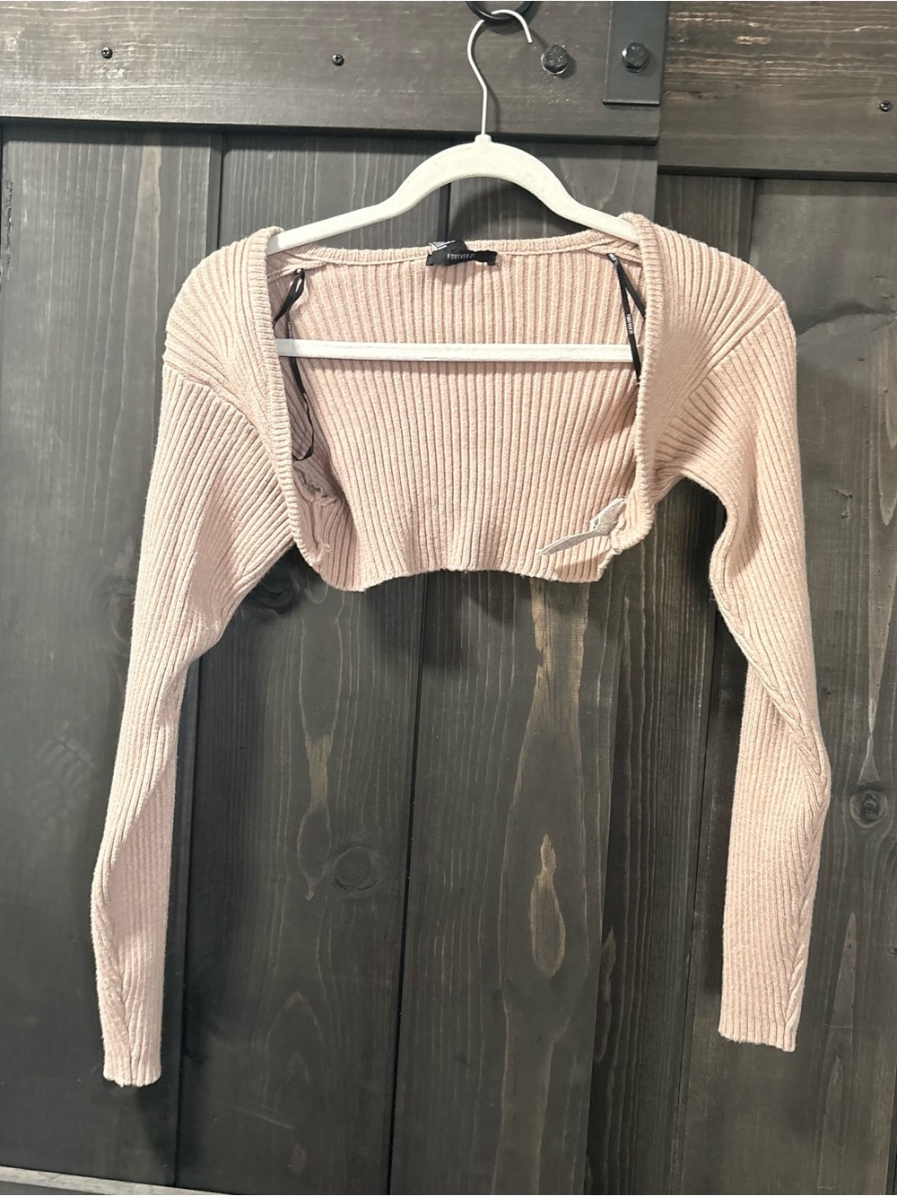 Forever 21 Ribbed Cropped Shrug - tan xs